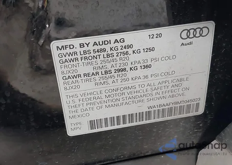 2021 Audi Q5 Premium Plus 45 Tfsi Quattro S Tronic z USA, uszkodzony, nr VIN WA1BAAFY8M2045023